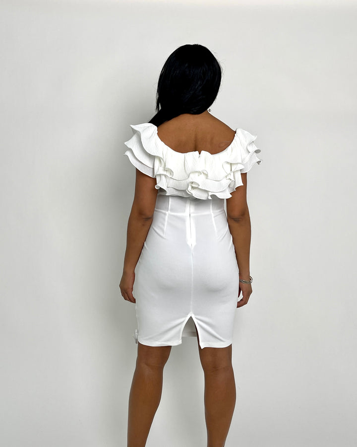 White Mini Ruffled V-cut