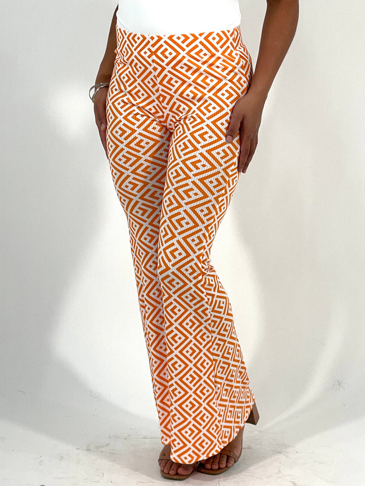 Orange And White Flared-Bottom Leggings