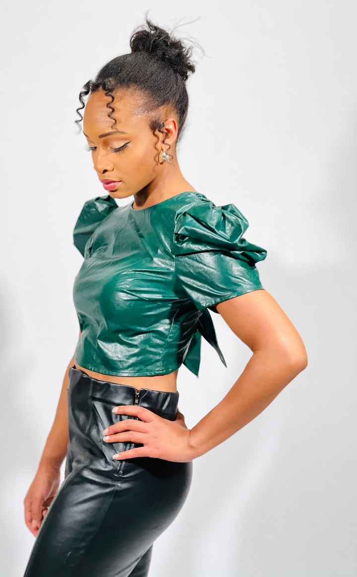 Hunter Green Faux Leather Crop Top