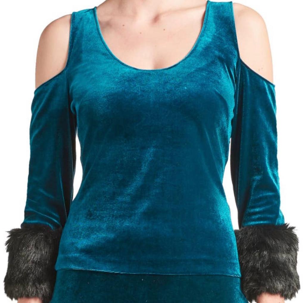 Royal Blue Fur Sleeve Top