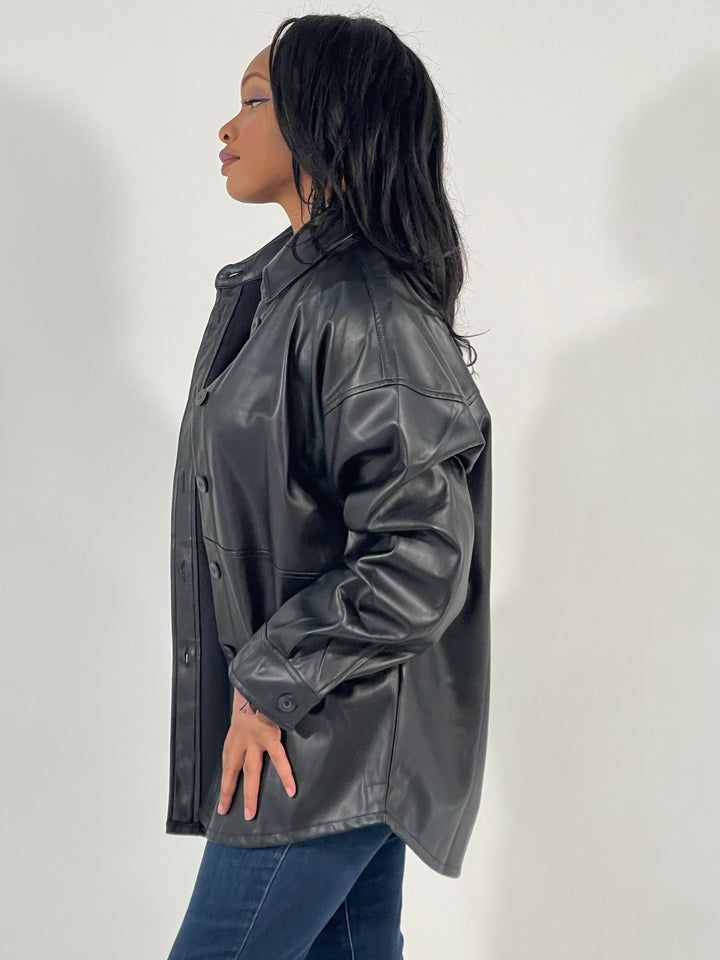 Black Pleather Long Sleeve Top