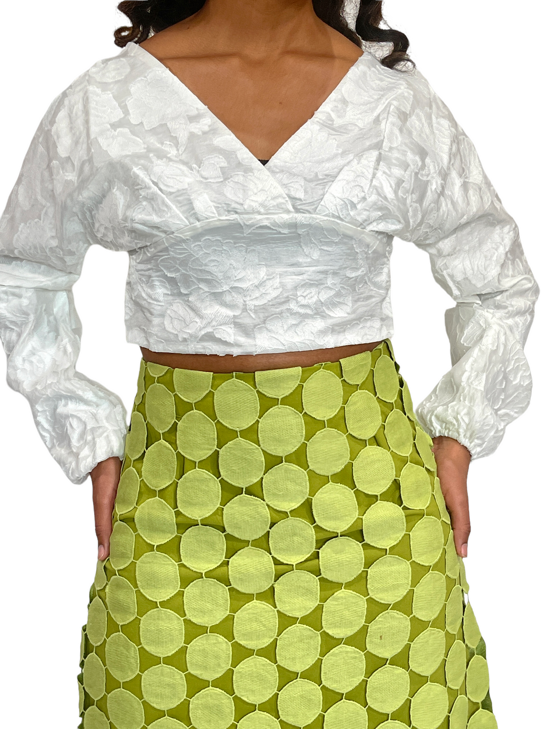White Doleman Sleeve Crop Top