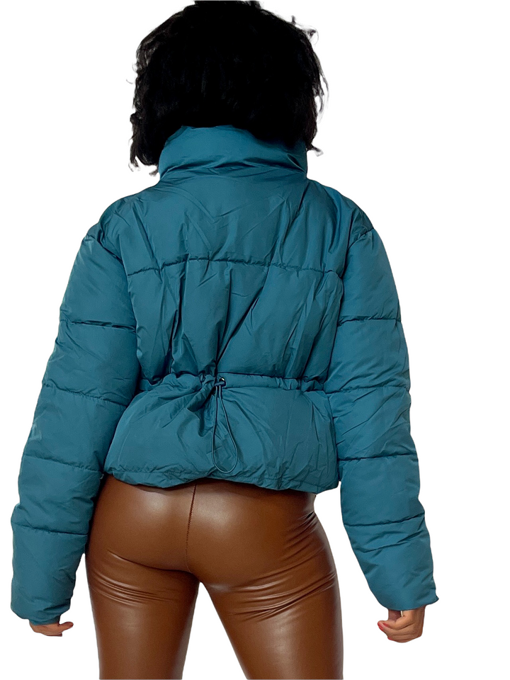 Teal Zippered Puffer Jacket