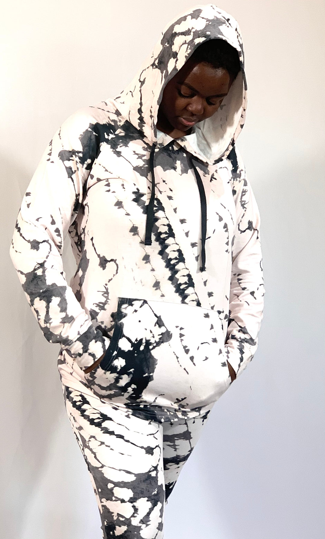 Digital Print Tie-Dye Longline Hoodie Pullover