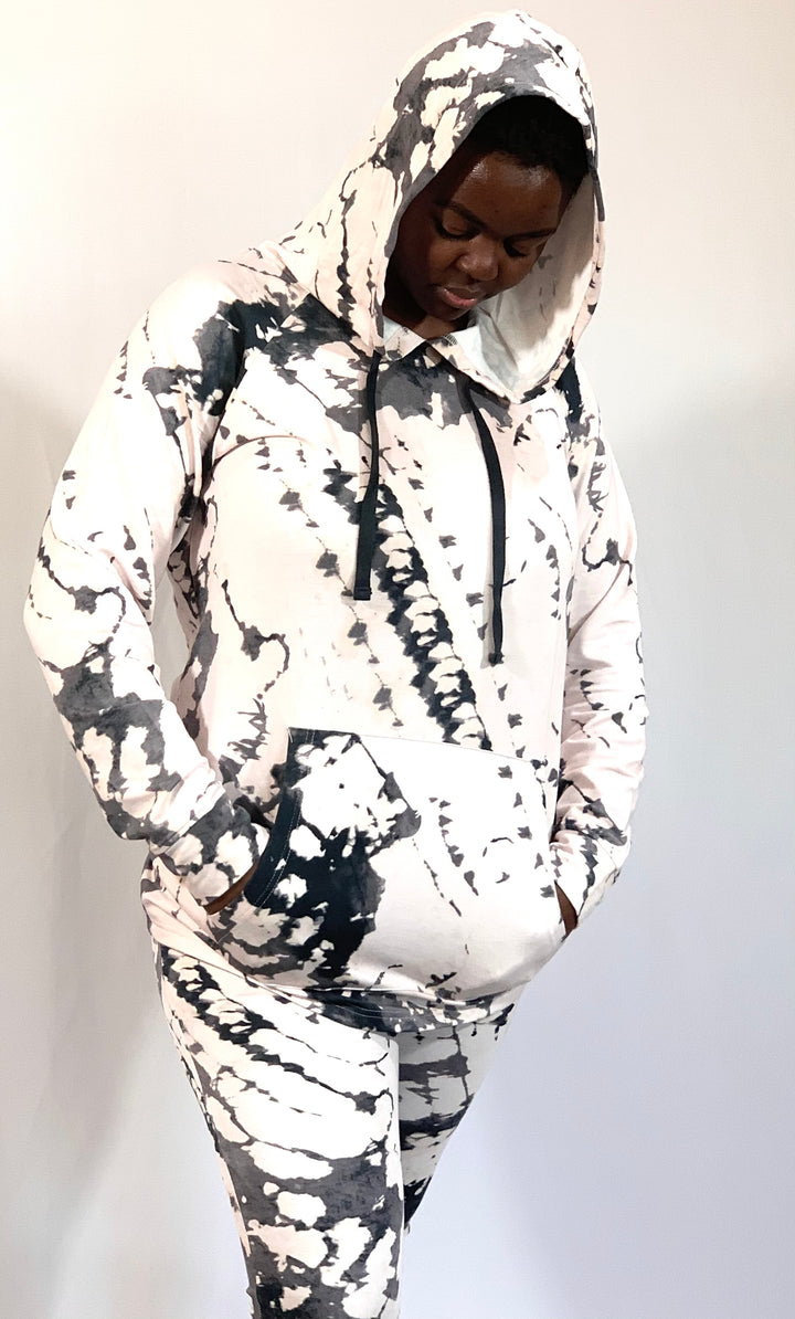 Digital Print Tie-Dye Longline Hoodie Pullover