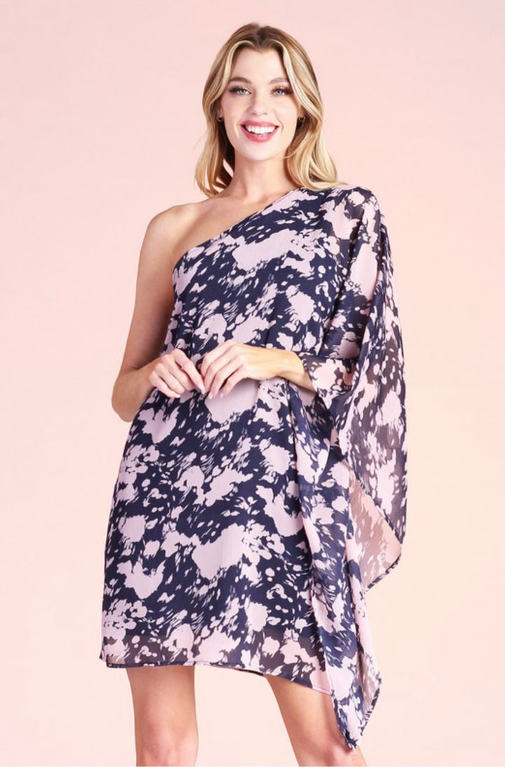 Pink/Navy One Sleeve Mini Dress