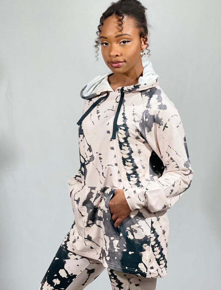 Digital Print Tie-Dye Longline Hoodie Pullover