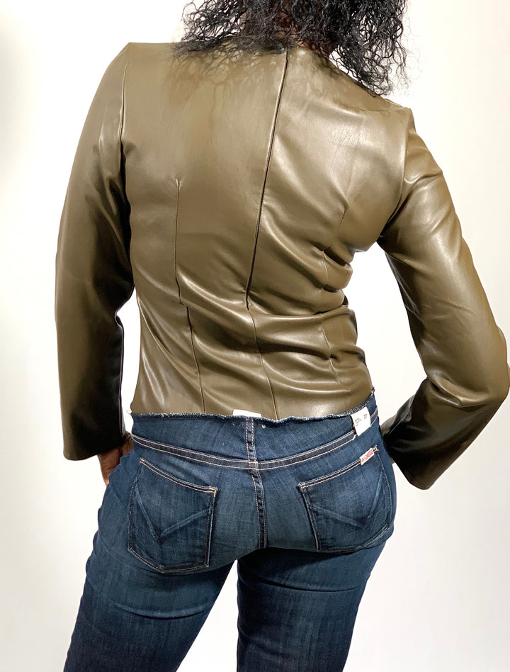 Pu Leather Ruched Bodysuit