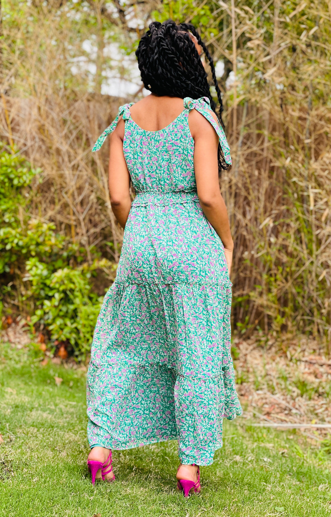 Green Pink Tie Strap Dress
