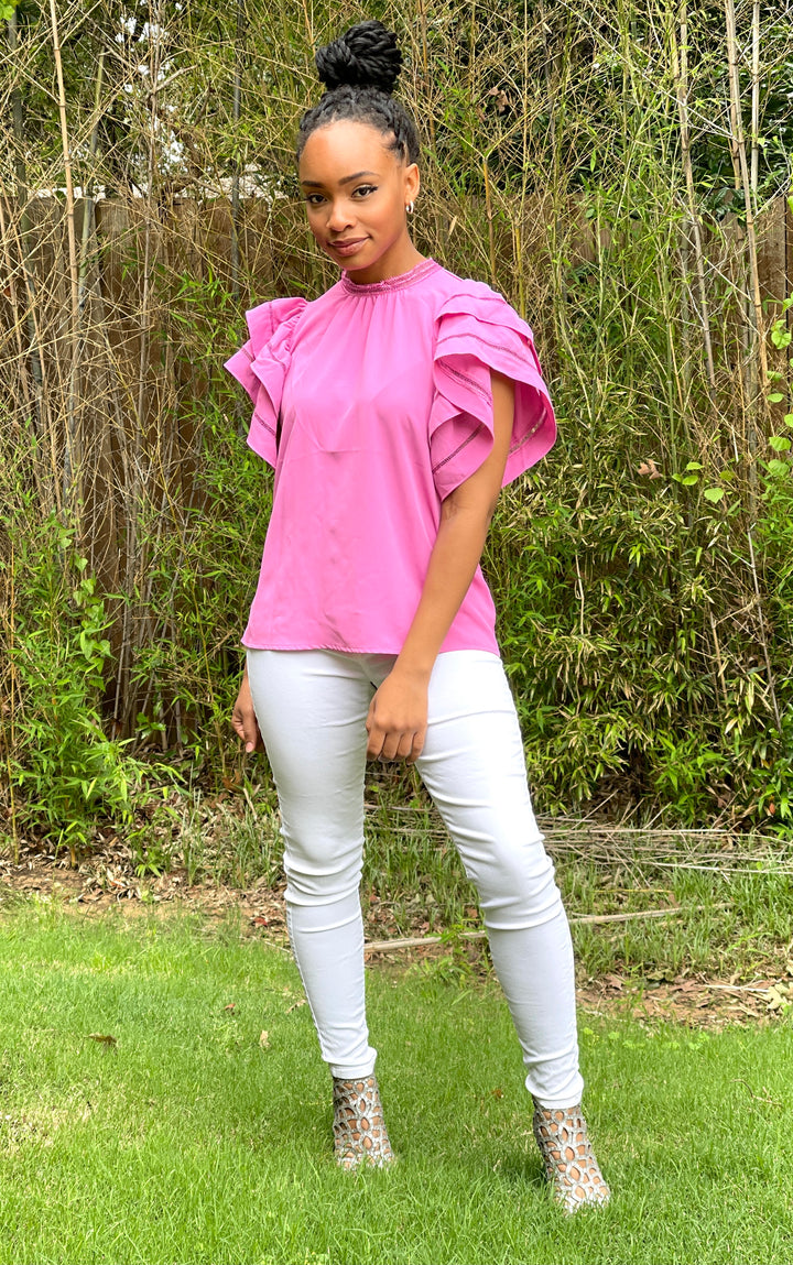 Pink Ruffle Sleeve Top