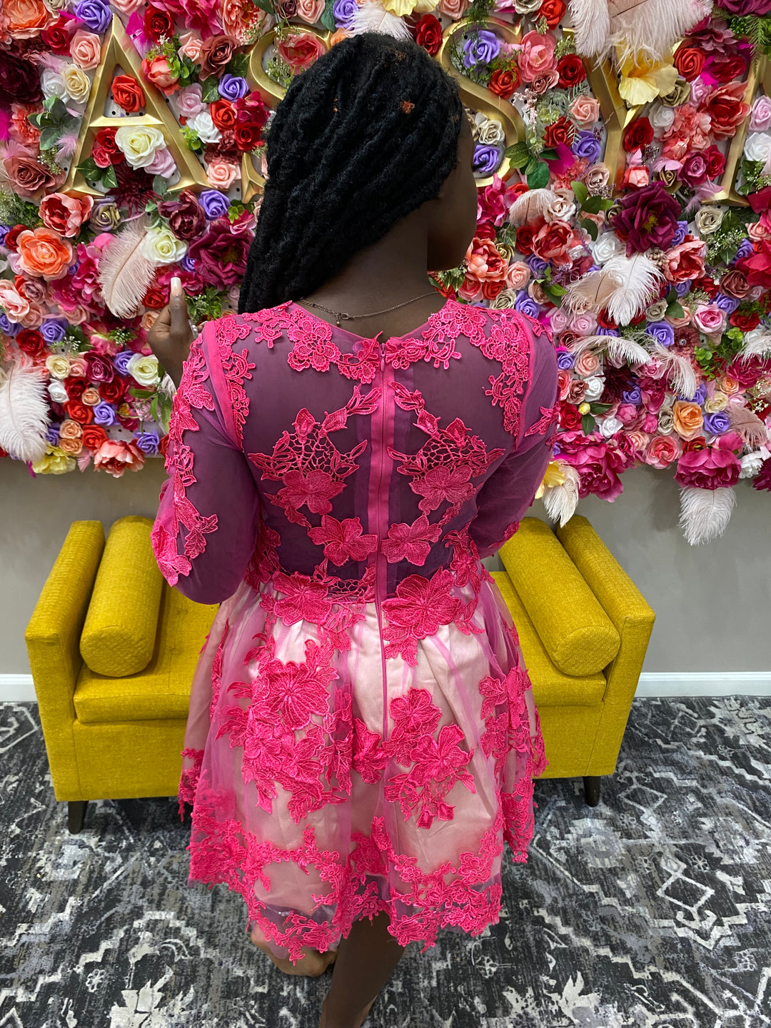 Pink Lace Embroidered Dress
