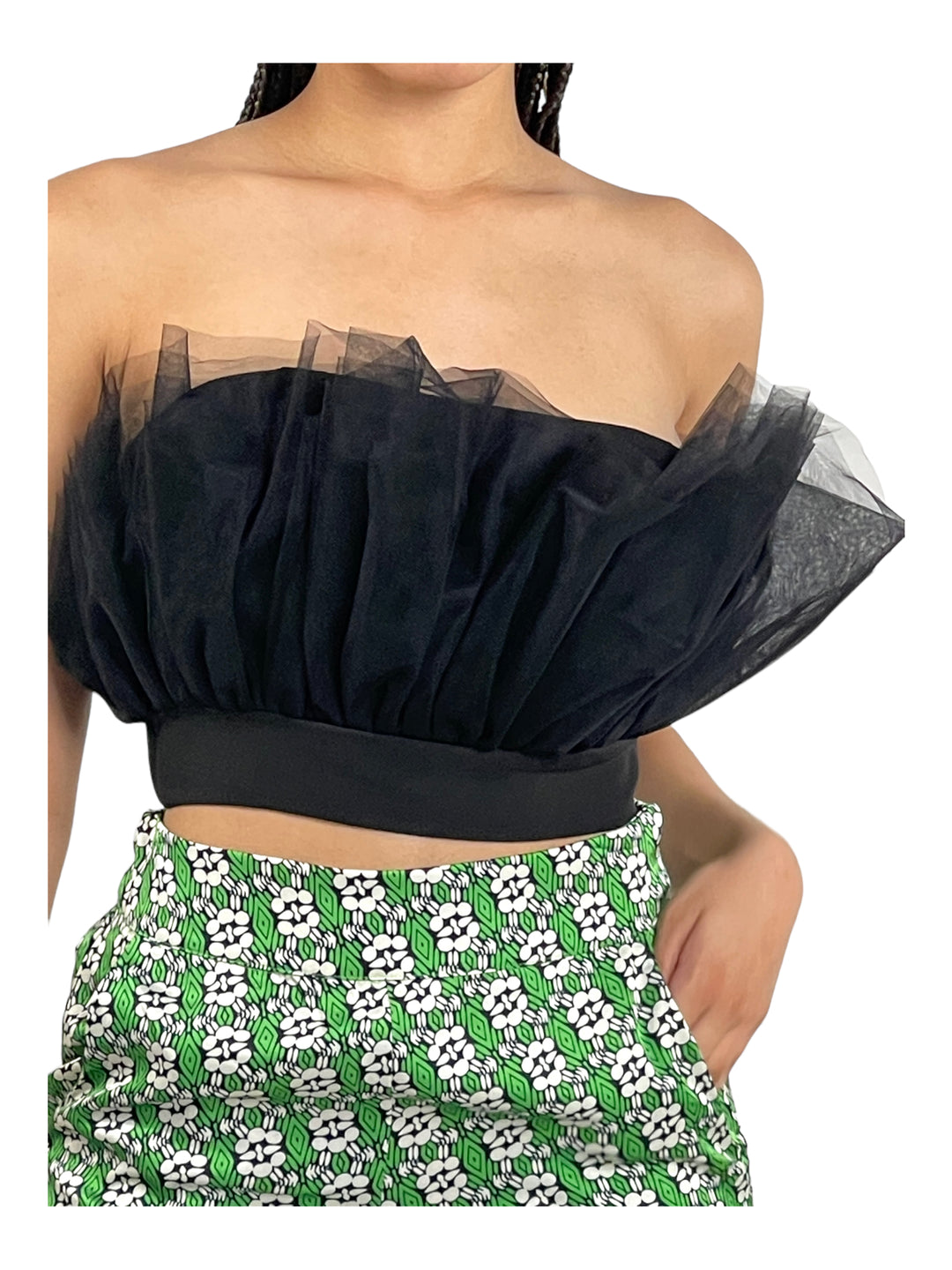 Black Strapless Tulle Top