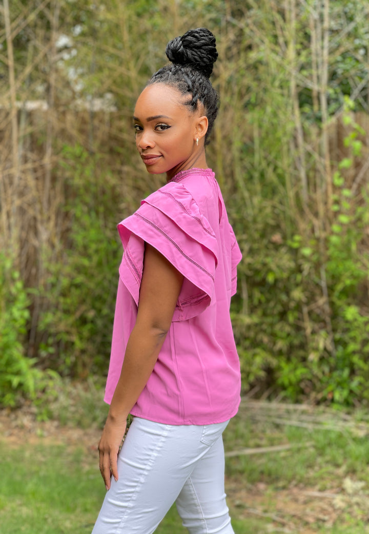 Pink Ruffle Sleeve Top