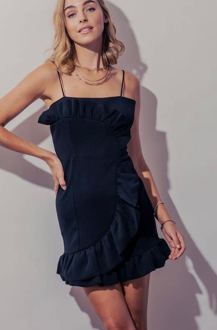 Black Ruffle Trim Cocktail Dress