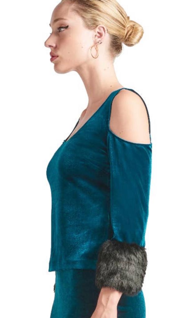 Royal Blue Fur Sleeve Top