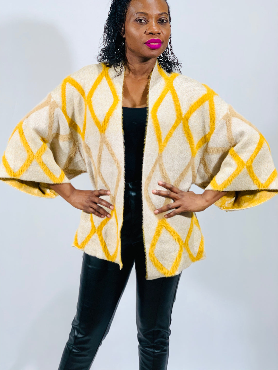 Mustard Zigzag Pattern Cardigan