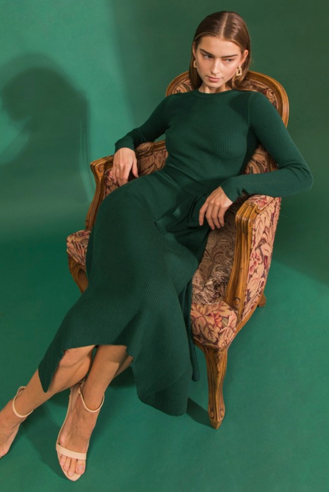 Green Ribbed Sweater Dress