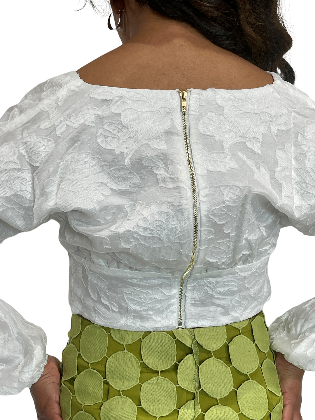 White Doleman Sleeve Crop Top