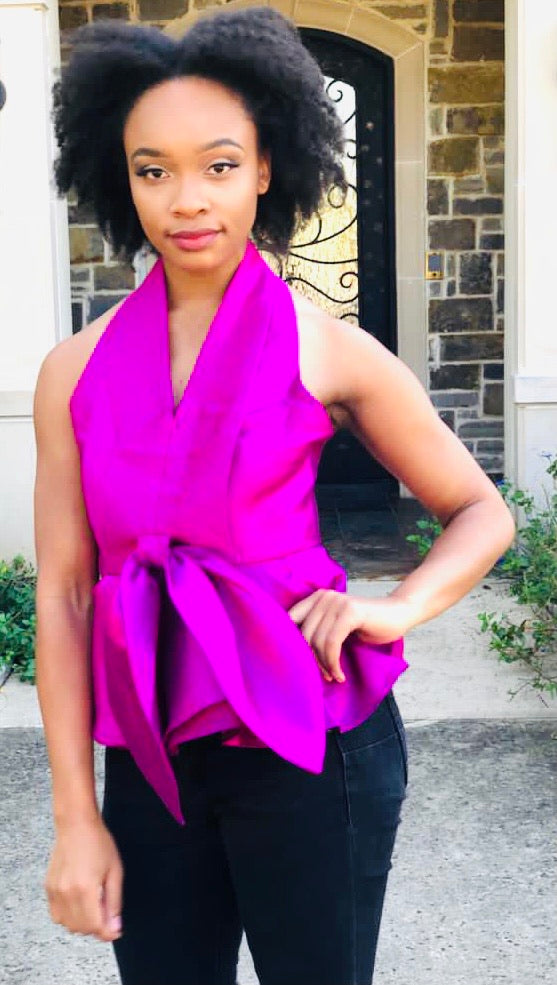 Fuchsia Casual Bow-Knot Top