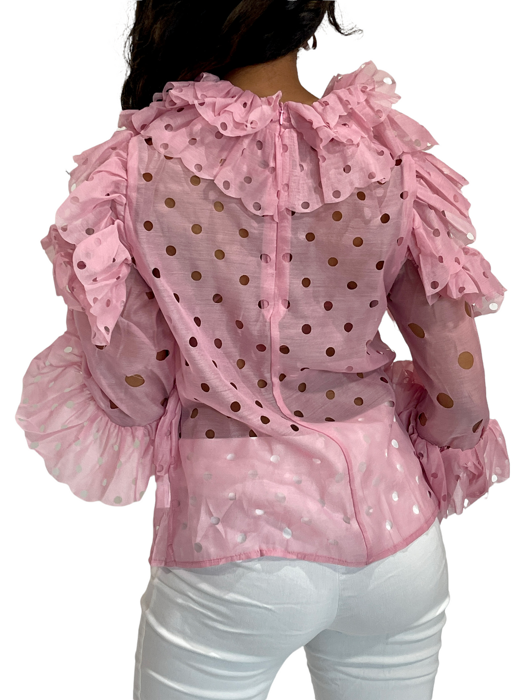 Sassyn Pink Long Sleeve Ruffle Blouse