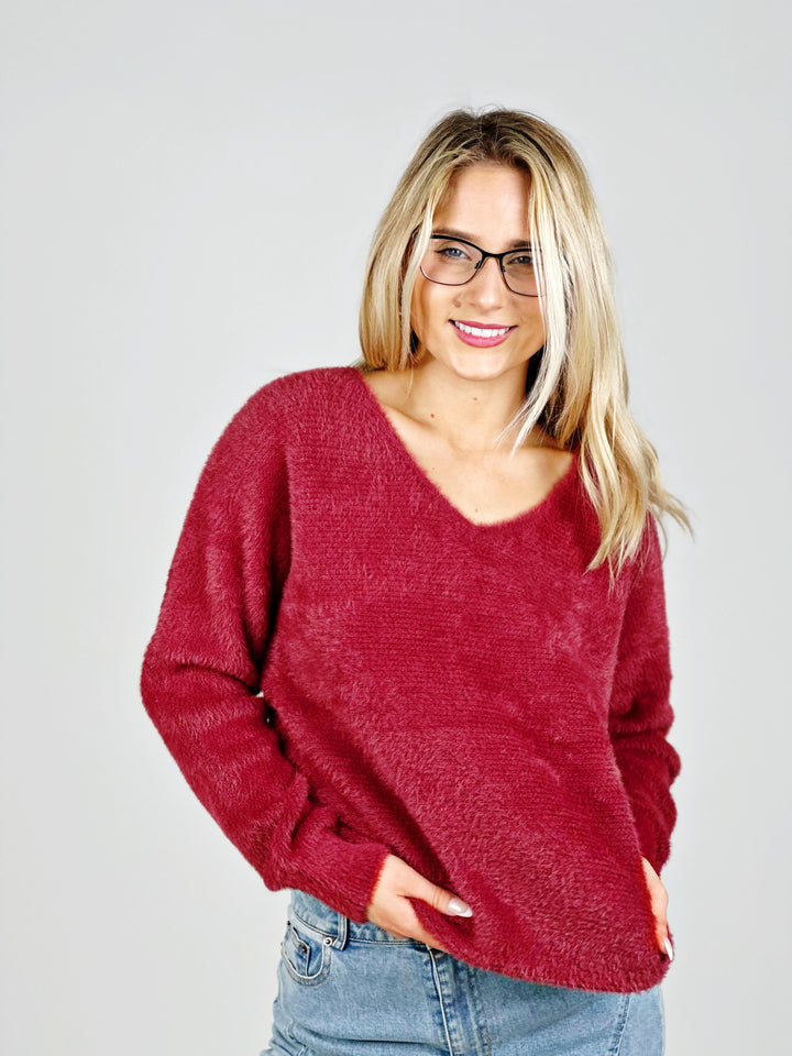 Burgundy V Neck Sweater