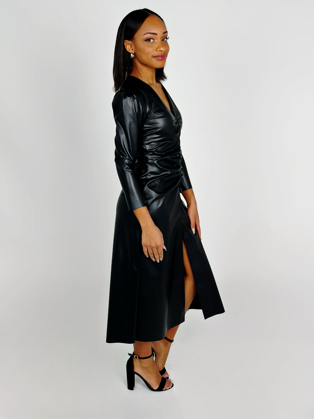 Black Long Sleeve Leather Dress