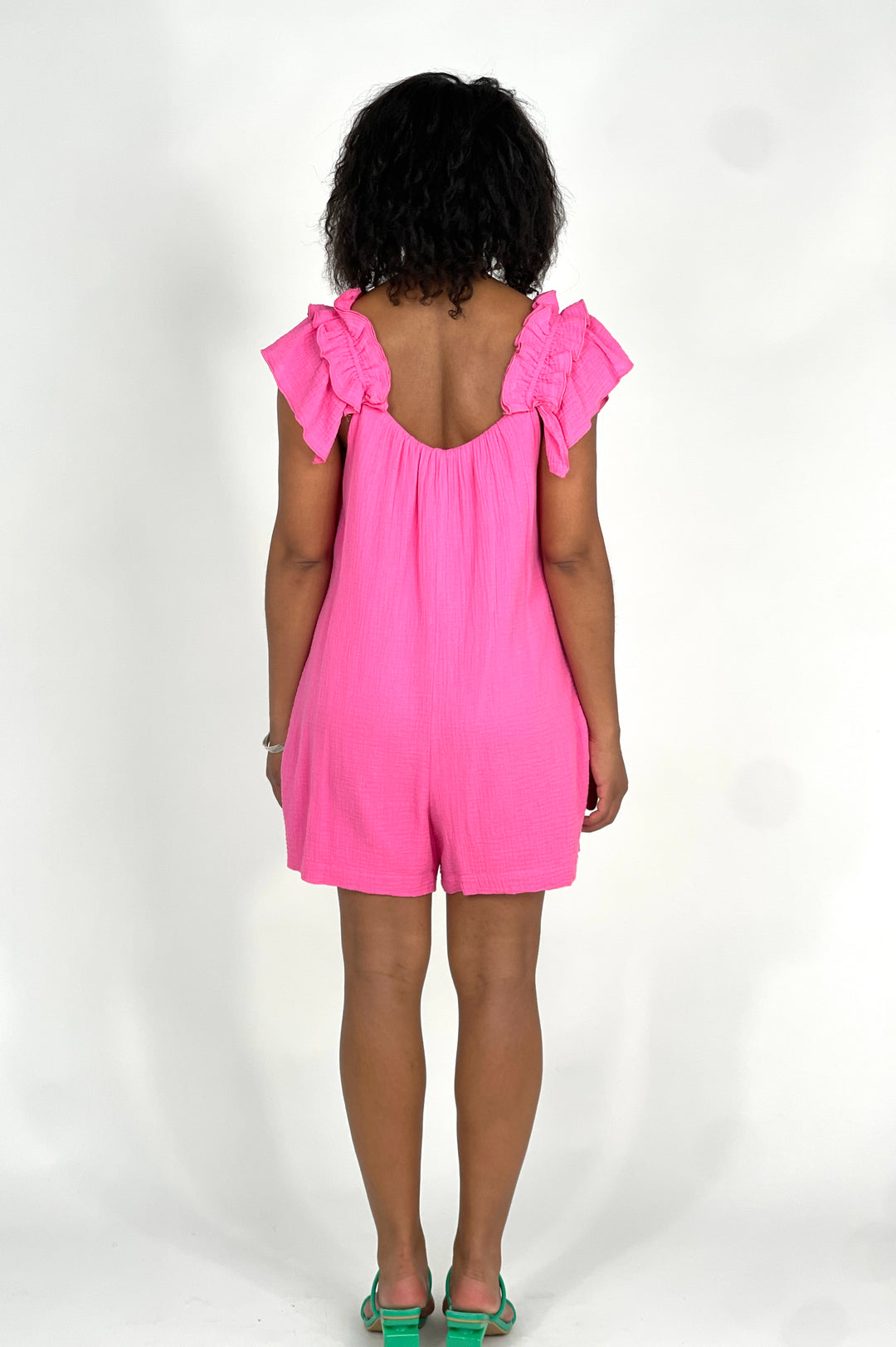 Hot Pink Ruffle Sleeve Romper