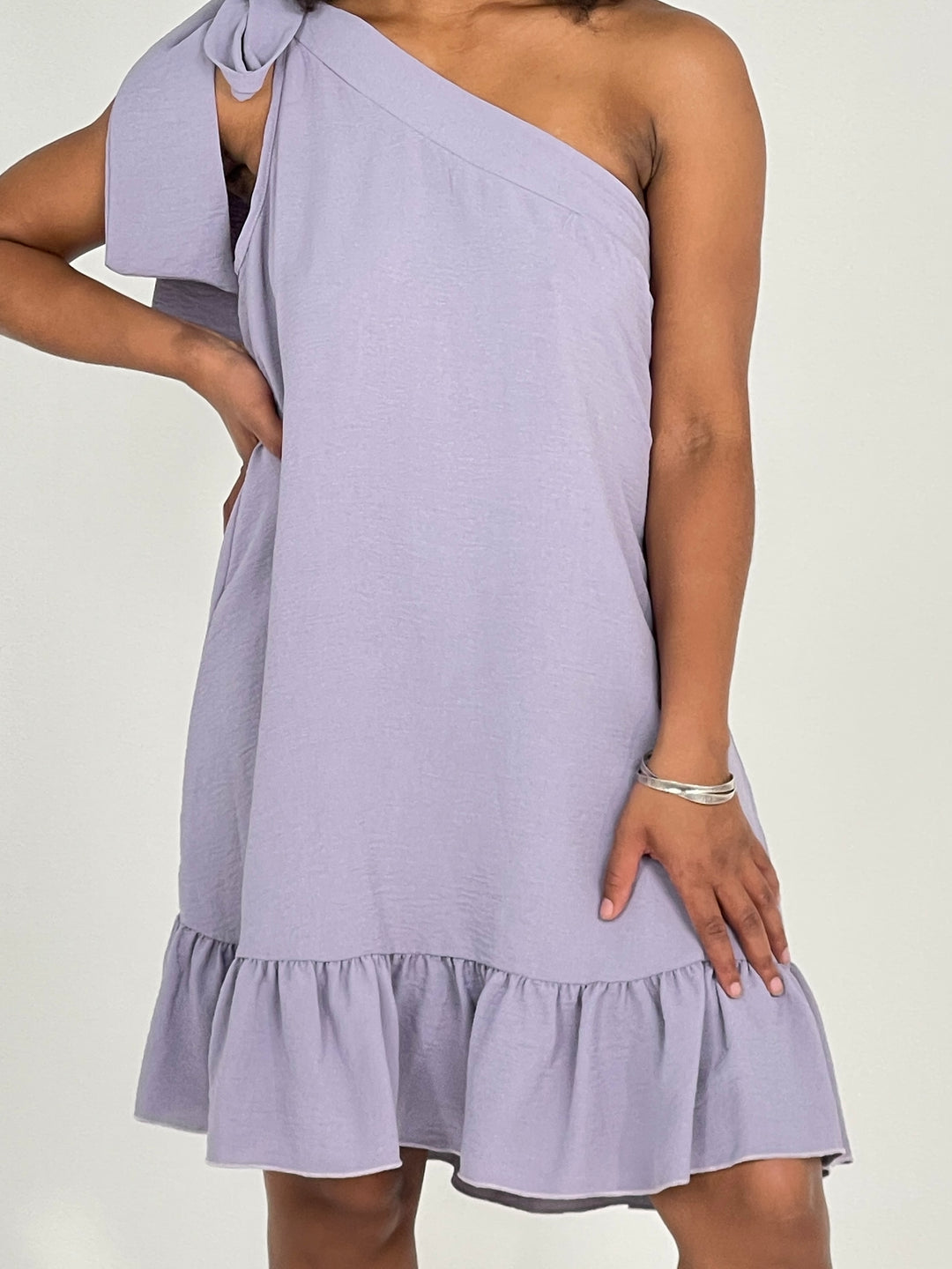 Lavender Sel-Tie One Shoulder Dress