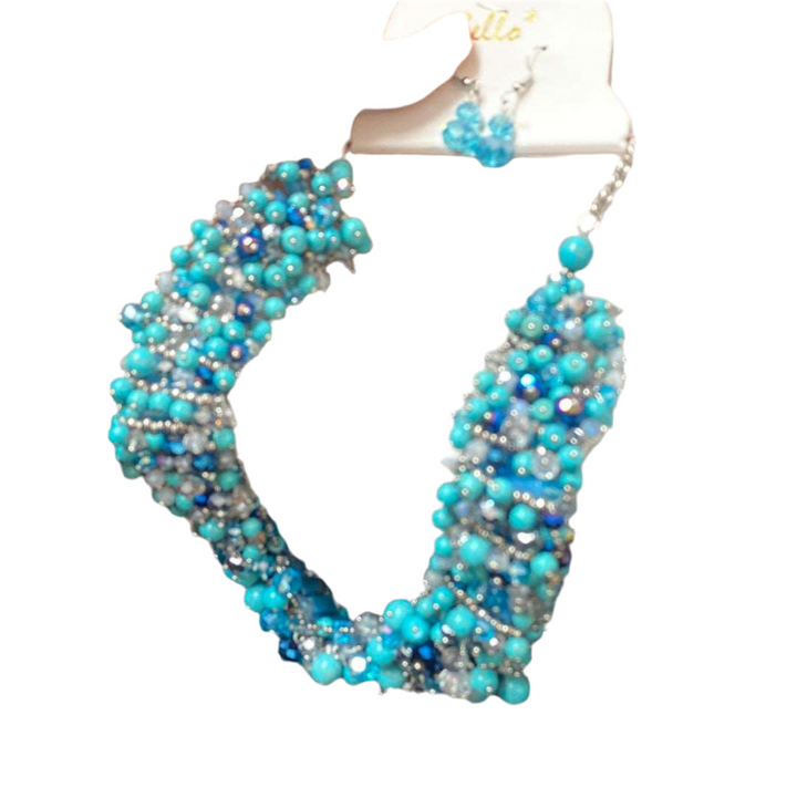 Blue Crystal beads necklace with earrings