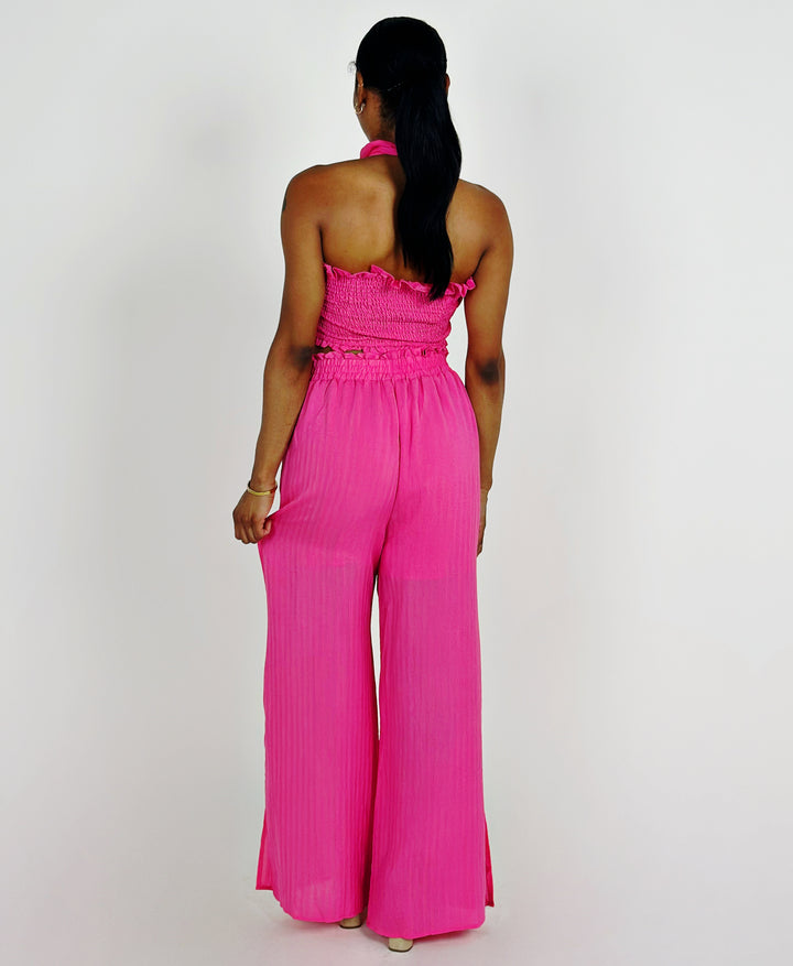 Hot Pink Crop Top Pant Set