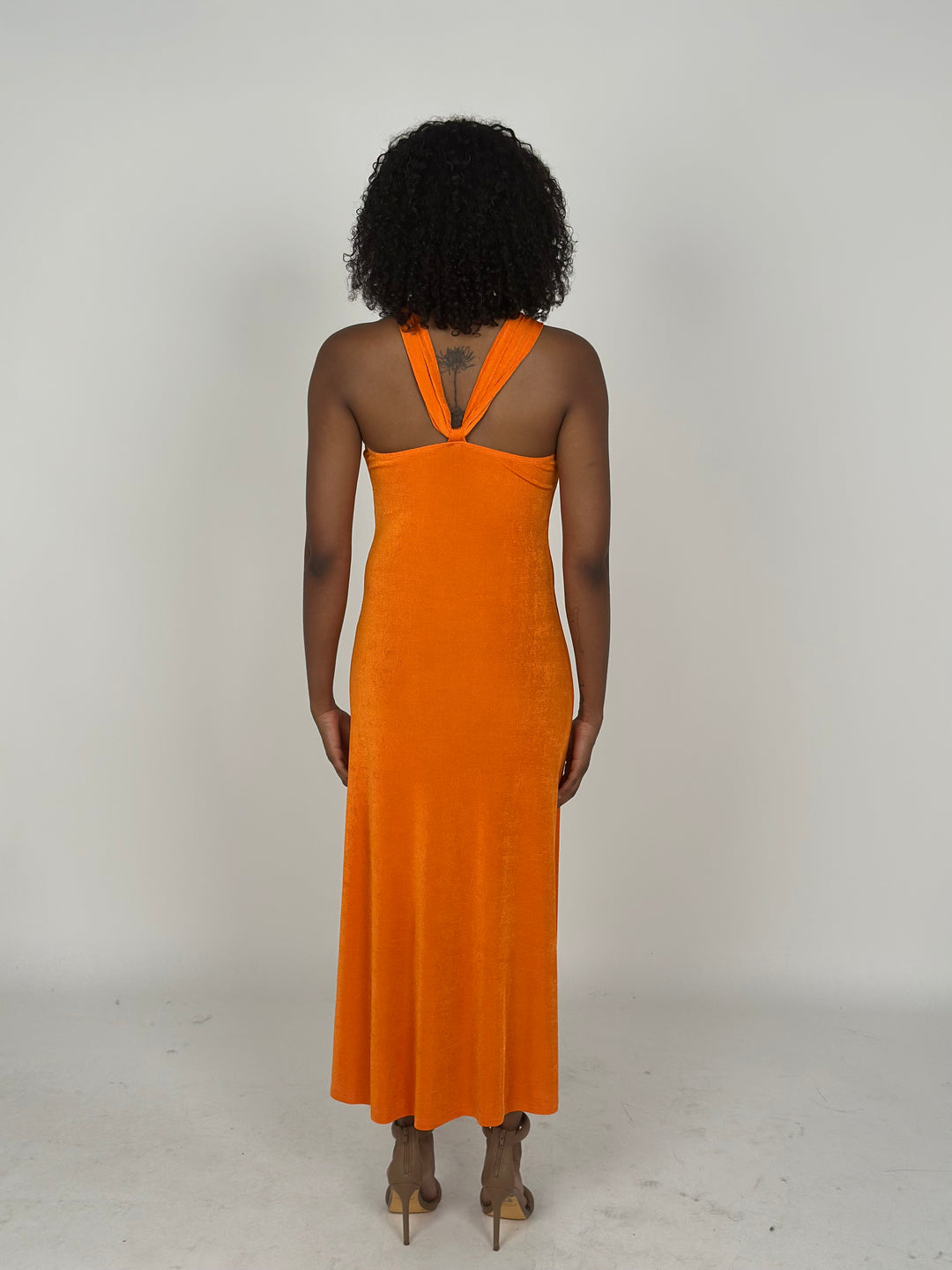 Orange Off Shoulder Sleeveless Midi Dress