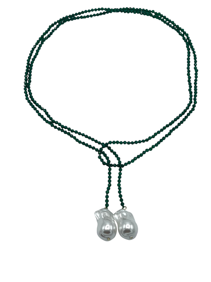 Green Pearl Beaded Long Necklace