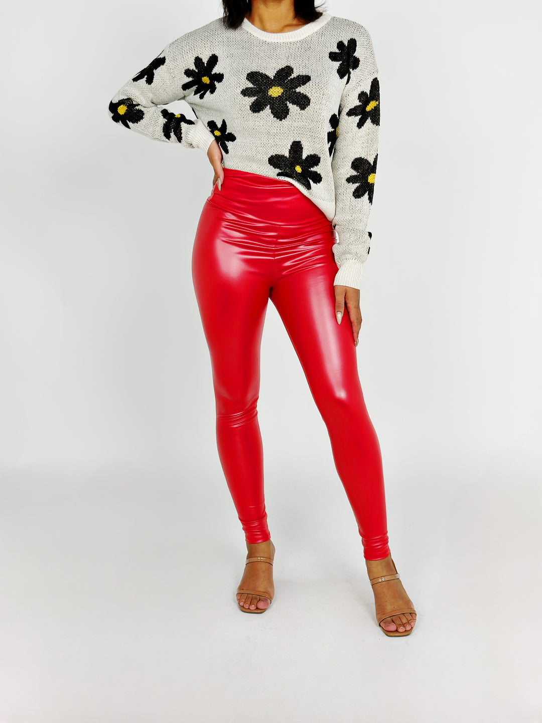 Red Faux Leather High Waist Leggings