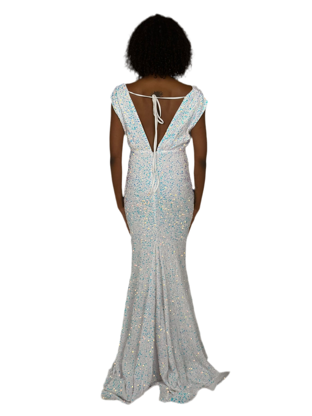 White Backless Sequin Maxi Dress