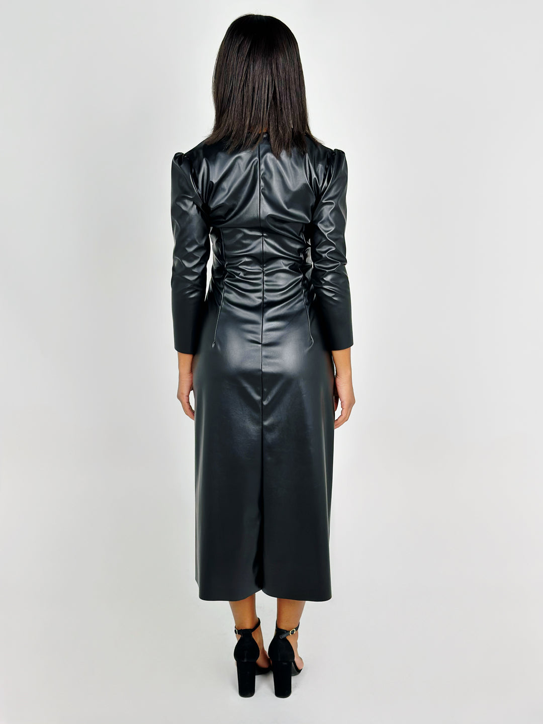 Black Long Sleeve Leather Dress