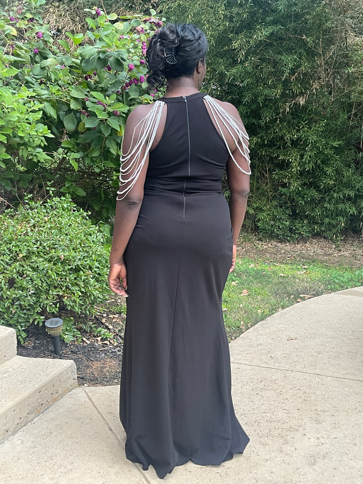 Black Rhinestone Plus Size Maxi Dress