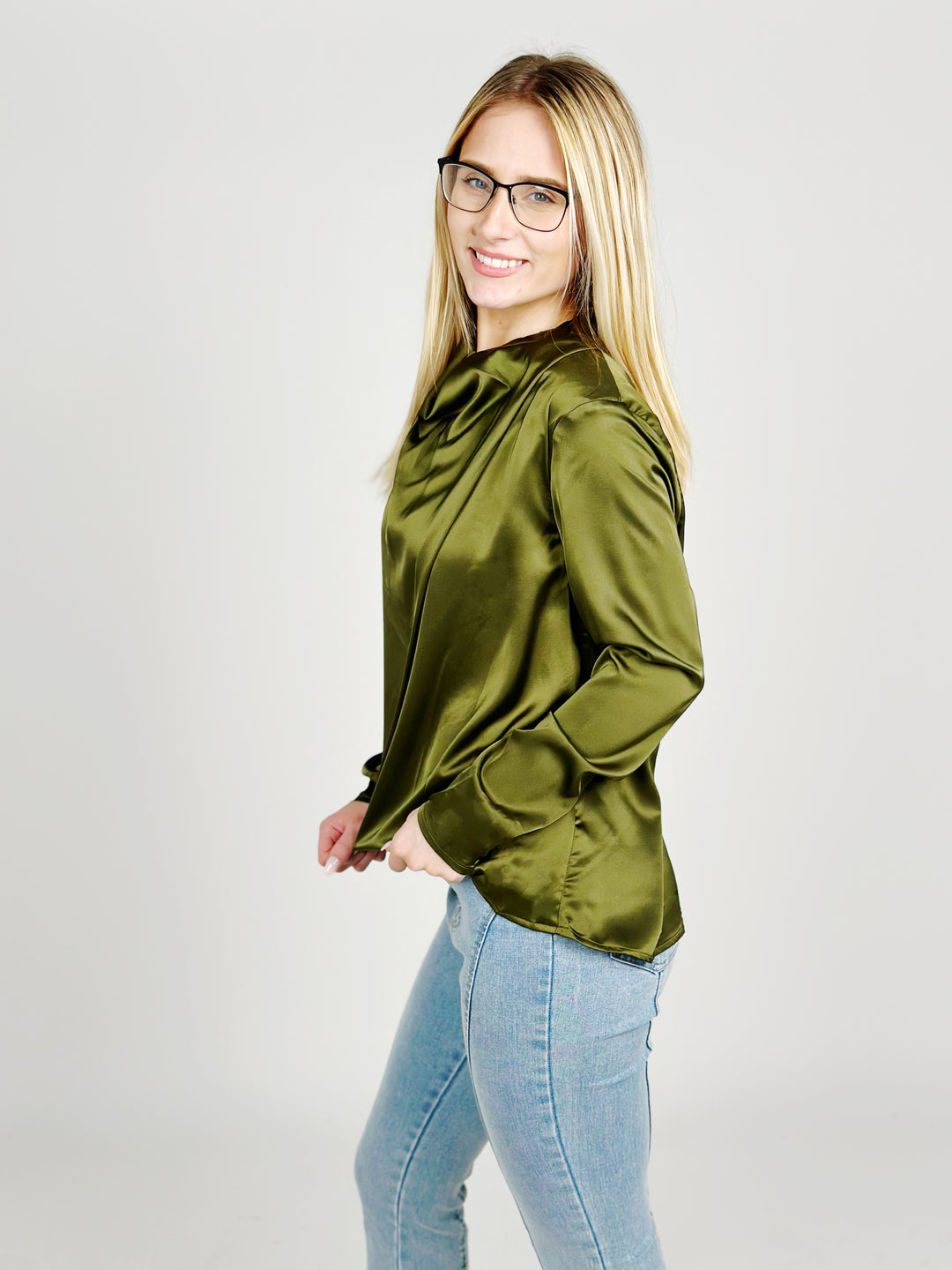 Olive Satin Top