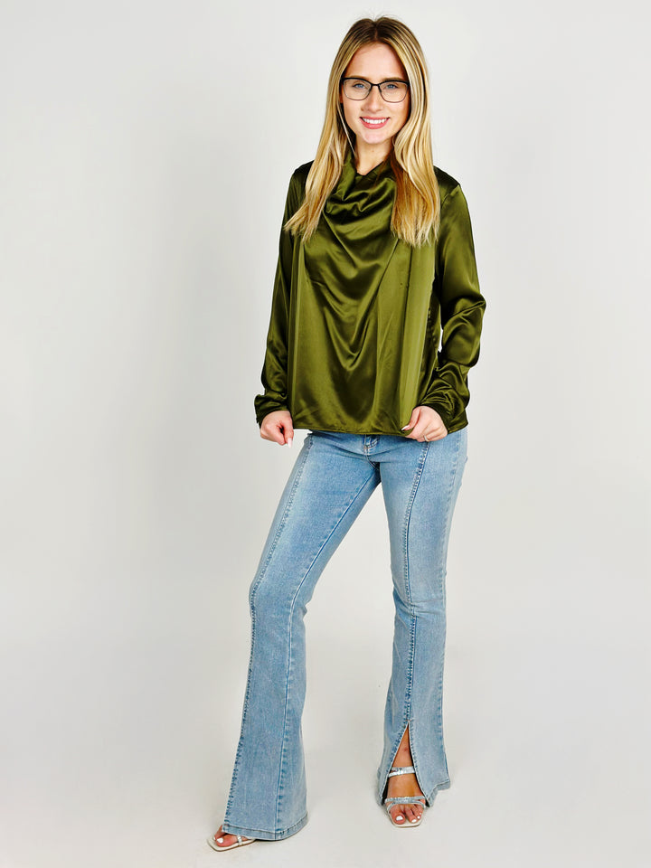 Olive Satin Top