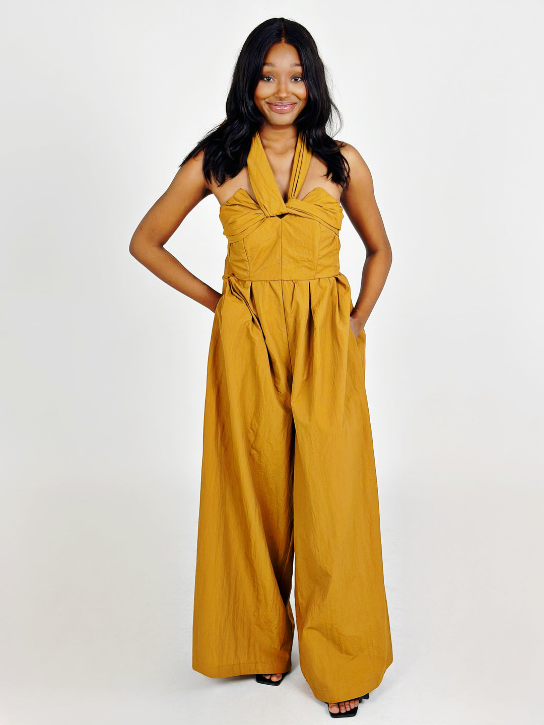 Camel Woven Wide Leg Jumpsuit