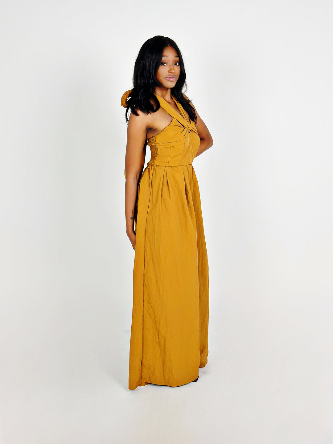 Camel Woven Wide Leg Jumpsuit