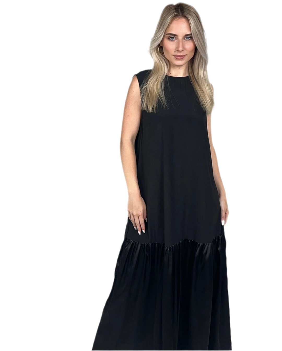 Black Round Neck A Line Maxi Dress