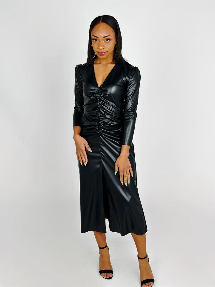 Black Long Sleeve Leather Dress