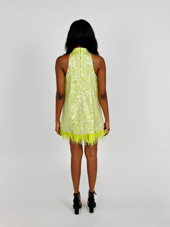 Lime Green Sequin Mini Dress