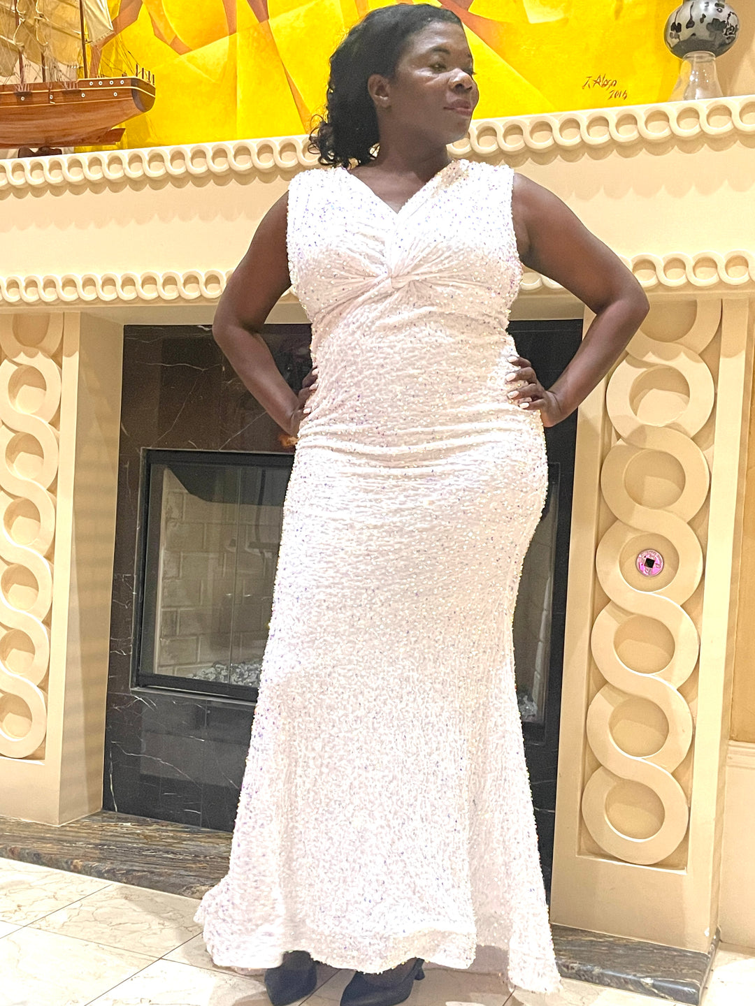 White Backless Sequin Maxi Dress