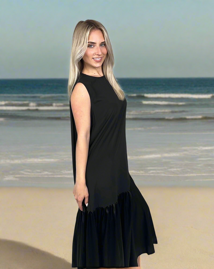 Black Round Neck A Line Maxi Dress