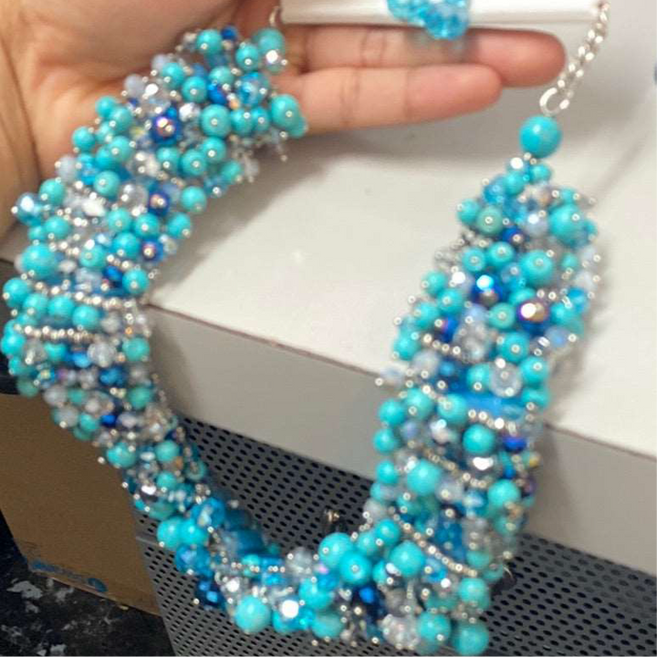 Blue Crystal beads necklace with earrings