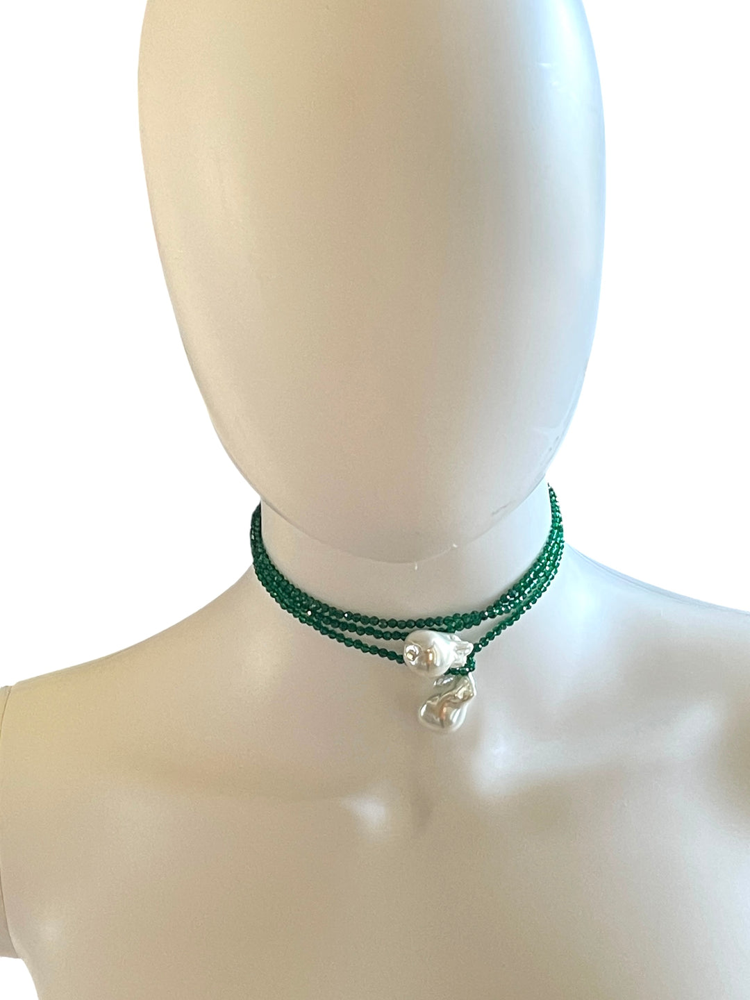 Green Pearl Beaded Long Necklace