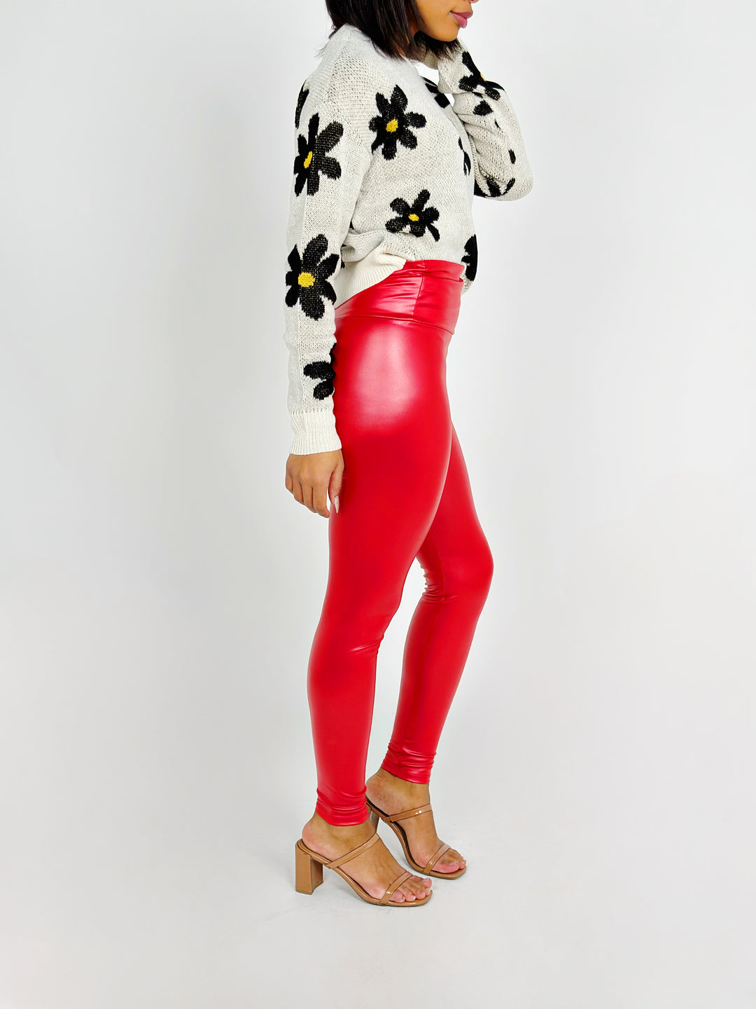 Red Faux Leather High Waist Leggings