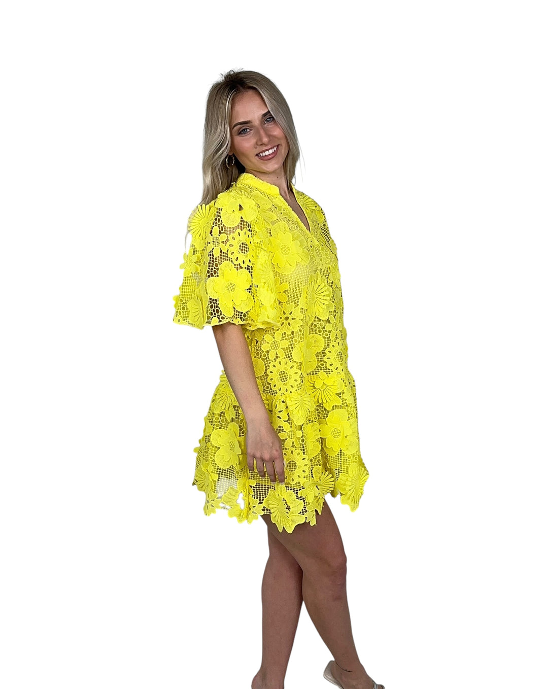 Lemon 3D Crotchet Mini Dress