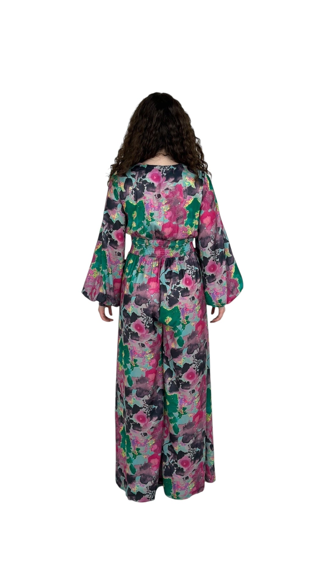 Green/Pink Long Flowered Jumpsuit